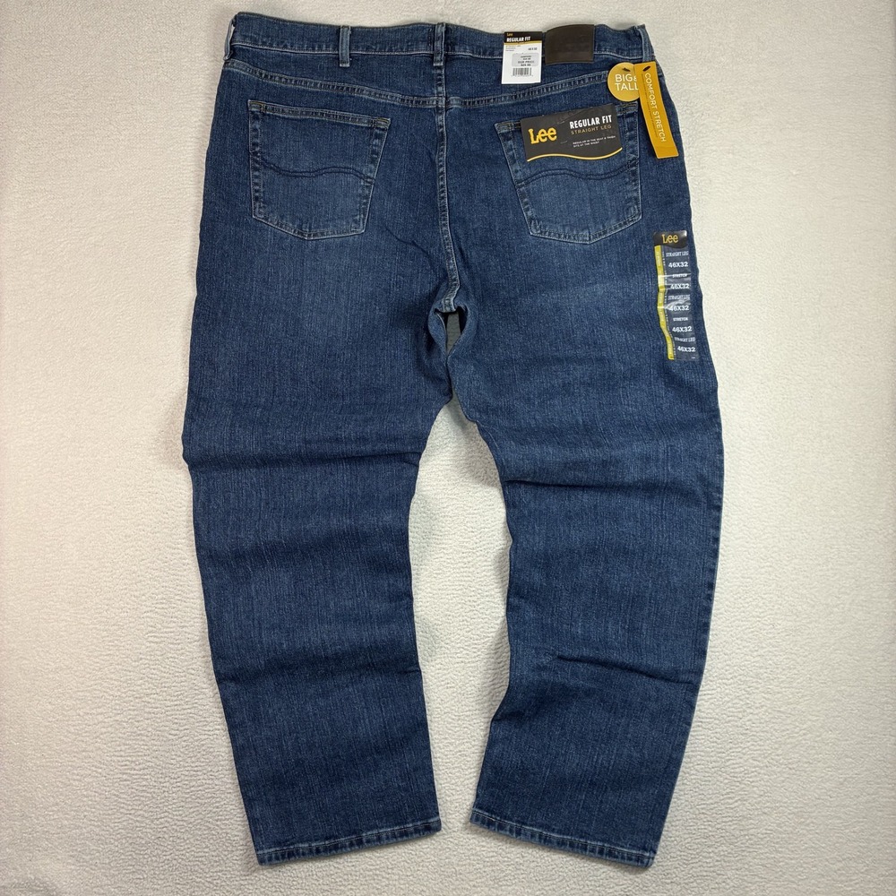 Lee Regular Fit Straight Leg Jeans Men 46x32 Blue Denim Casual Classic Big NWT